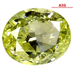 0.52 Ct AIG Certified Fancy Greenish Yellow Oval Cut (5.24 x 4.39 mm) 100% Natural (Un-Heated) Diamond SI1 Clarity Loose Diamond
