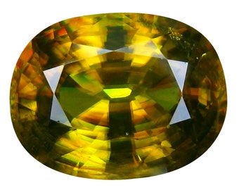 7,57 ct com certificação PGTL grau AAA + incrível corte oval (13 x 10 mm) pedra Sphene amarela esverdeada não aquecida &quot;link do vídeo na descrição&quot;