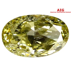 0.40 Ct AIG Certified Fancy Greenish Yellow Oval Cut (5.94 x 3.82 mm) 100% Natural (Un-Heated) Diamond SI1 Clarity Loose Diamond