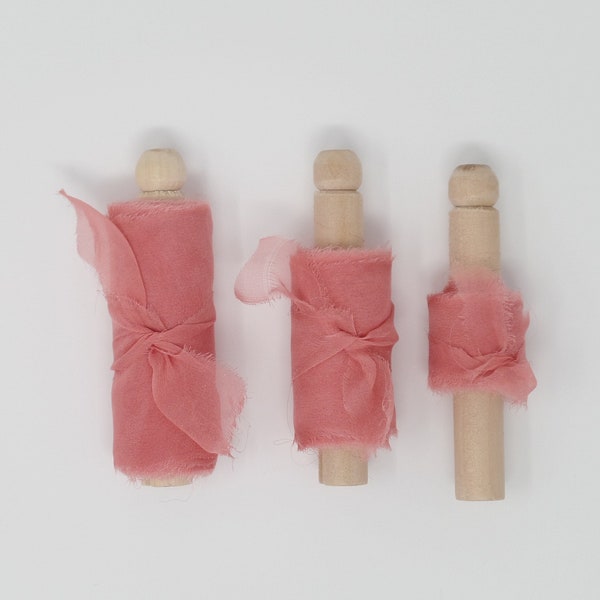 Pink-- Silk Gauze, Hand Dyed Silk Ribbon, Plant Based Dye, Natural Dye, Madder Root