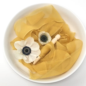 Golden Yellow--- 100% Gauze silk ribbon, hand frayed edge, hand rolled, Silk Gauze