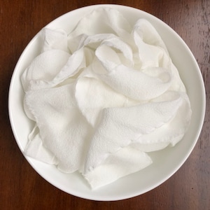 Bright White--- 100% Chiffon silk ribbon, hand frayed edge, hand rolled, UNDYED Chiffon, 5 yards