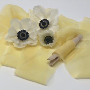 Light Sunflower Yellow--- 100% Gauze silk ribbon, hand frayed edge, hand rolled, Silk Gauze