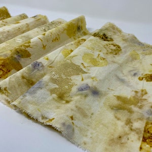 Botanical Steam Print table runner with marigold, eucalyptus leaves, maple leaves, berries, and more, linen / cotton blend, hand-frayed edge