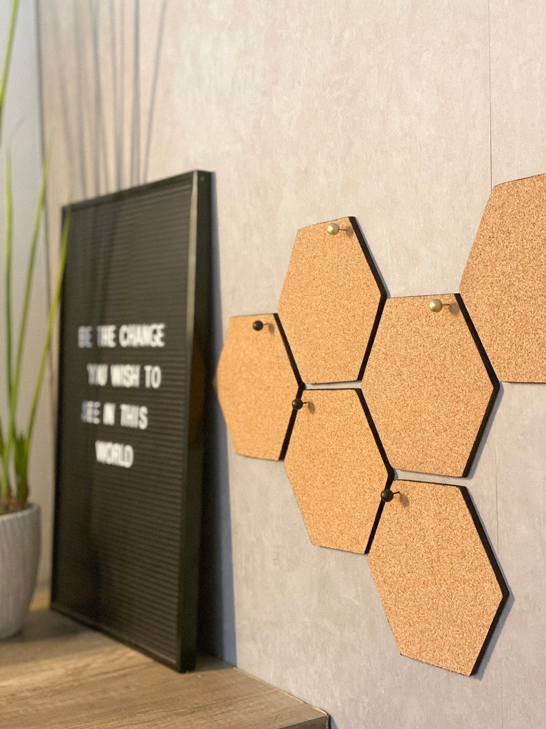 Honeycomb cork bulletin board set of 5 hexagons image 4