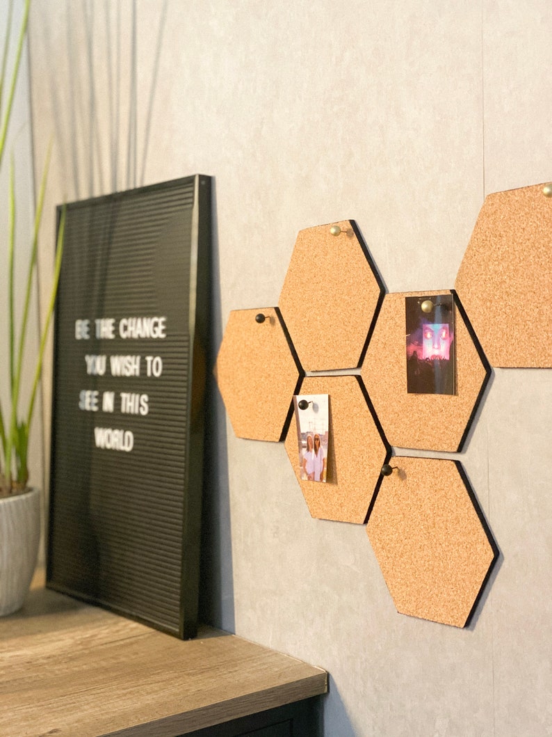 Honeycomb cork bulletin board set of 5 hexagons image 5