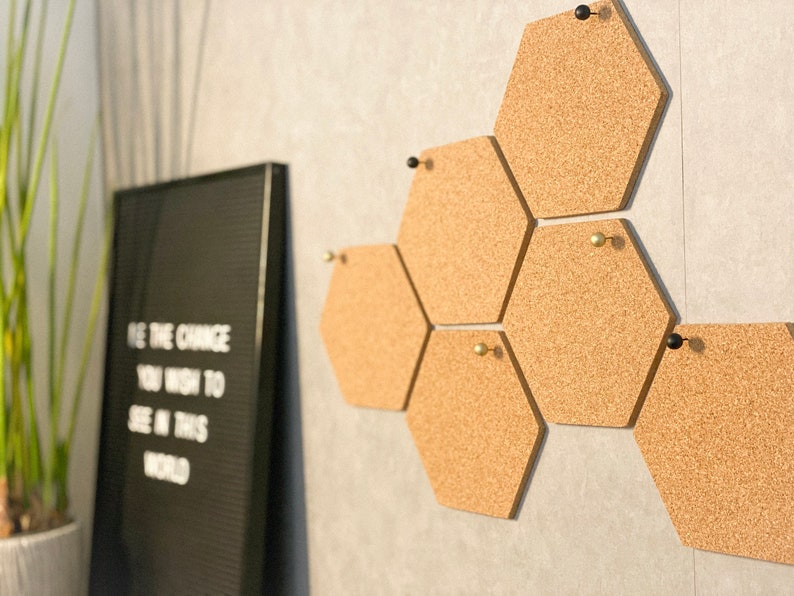 Honeycomb cork bulletin board set of 5 hexagons image 1