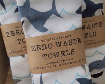 Zero Waste Towels | Washable/Reusable | 100% Cotton | Flannel & Birdseye Fabric | Paper Free | Paperless Towels/Napkins