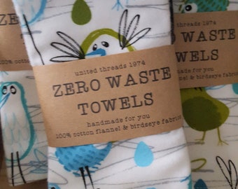 Zero Waste Towels | Washable/Reusable | 100% Cotton | Flannel & Birdseye Fabric | Paper Free | Paperless Towels/Napkins