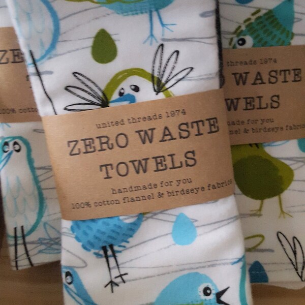 Zero Waste Towels | Washable/Reusable | 100% Cotton | Flannel & Birdseye Fabric | Paper Free | Paperless Towels/Napkins