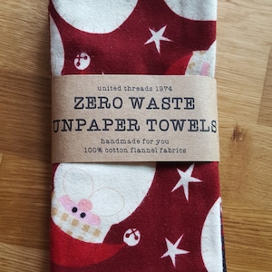 Zero Waste Unpaper Towels | Washable/Reusable | 100% Cotton | Flannel Fabric | Paper Free | Paperless Towels/Napkins | Santa Napkins (6 Set)