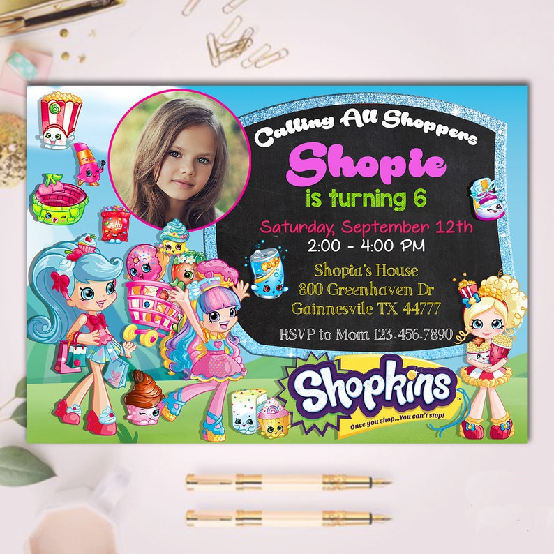 Shopkins Birthday Invitations Girls Birthday Invitation Etsy