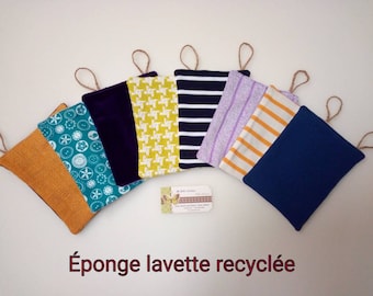 Éponge lavette recyclée lavable réutilisable zéro déchets pour la cuisine et salle de bain.