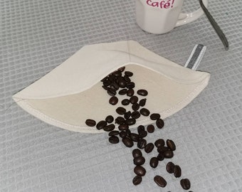 Filtre à café lavable réutilisable en coton bio, coloris  Écru ou Noir Fabrication artisanale écologique Gamme zéro déchets