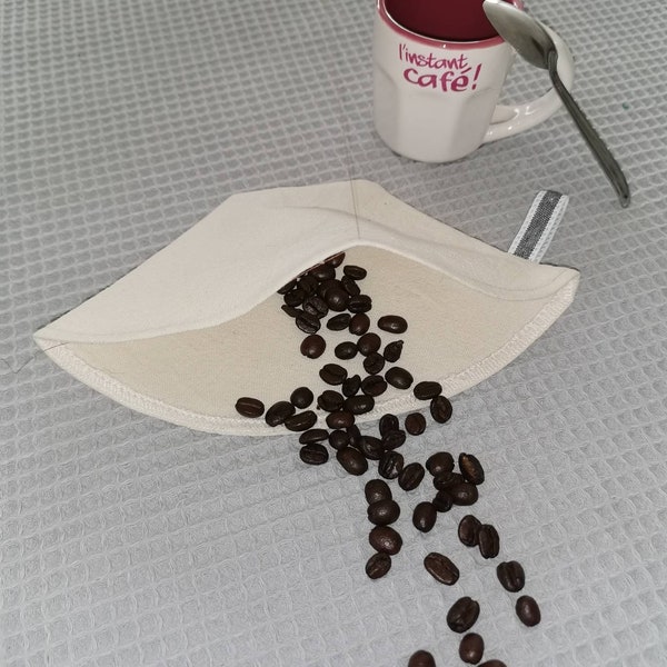 Reusable washable coffee filter in organic cotton, Ecru or Black color Ecological artisanal manufacturing Zero waste range