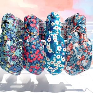 Liberty of London Blue Mitsi Cotton Headband, Alice Band Liberty Blue Thorpe Hill, Blue Floral Headband for Women and Girls