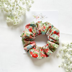Liberty of London Scrunchies, Elysian Day Scrunchie, Blue Green Floral Hair Scrunchies, Large Scrunchie for Women, Made in USA