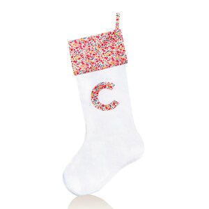 Liberty of London Christmas Stocking, Personalized Christmas Stocking Handmade, Cottagecore Christmas Stocking Linen, White Linen Stocking
