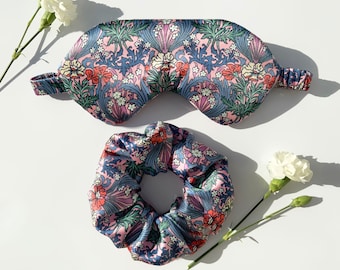 Liberty of London Silk Eye Mask and Scrunchie Gift Set, Liberty Bronwyn Silk Satin Sleep Mask, Christmas Gift Set Under 80 Dollars