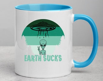 Alien Mug for Birthday Gift for Men, UFO Mug with Color Inside  Funny Alien Mug for Her Funny Alien Birthday coffee mug, UFO Gift