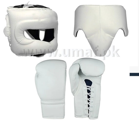 Custom Made White Winning Boxing Gloves Head Gear Full Face Etsy