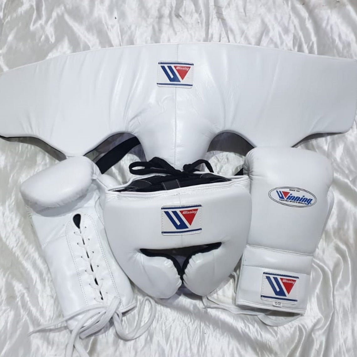Custom Made White WINNING Boxing Gloves Head Gear Open Face Etsy