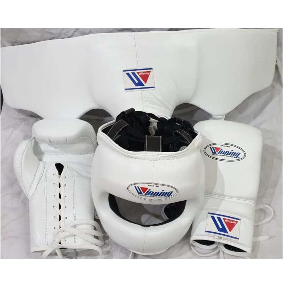 Custom Made White Winning Boxing Gloves Head Gear Full Face Etsy