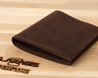 Bifold Leather Brown Pocket Wallet, Handmade Leather Card Holder, Men's Engraved Wallet, Small Travel Card and Cash Wallet, Fold Cash Holder