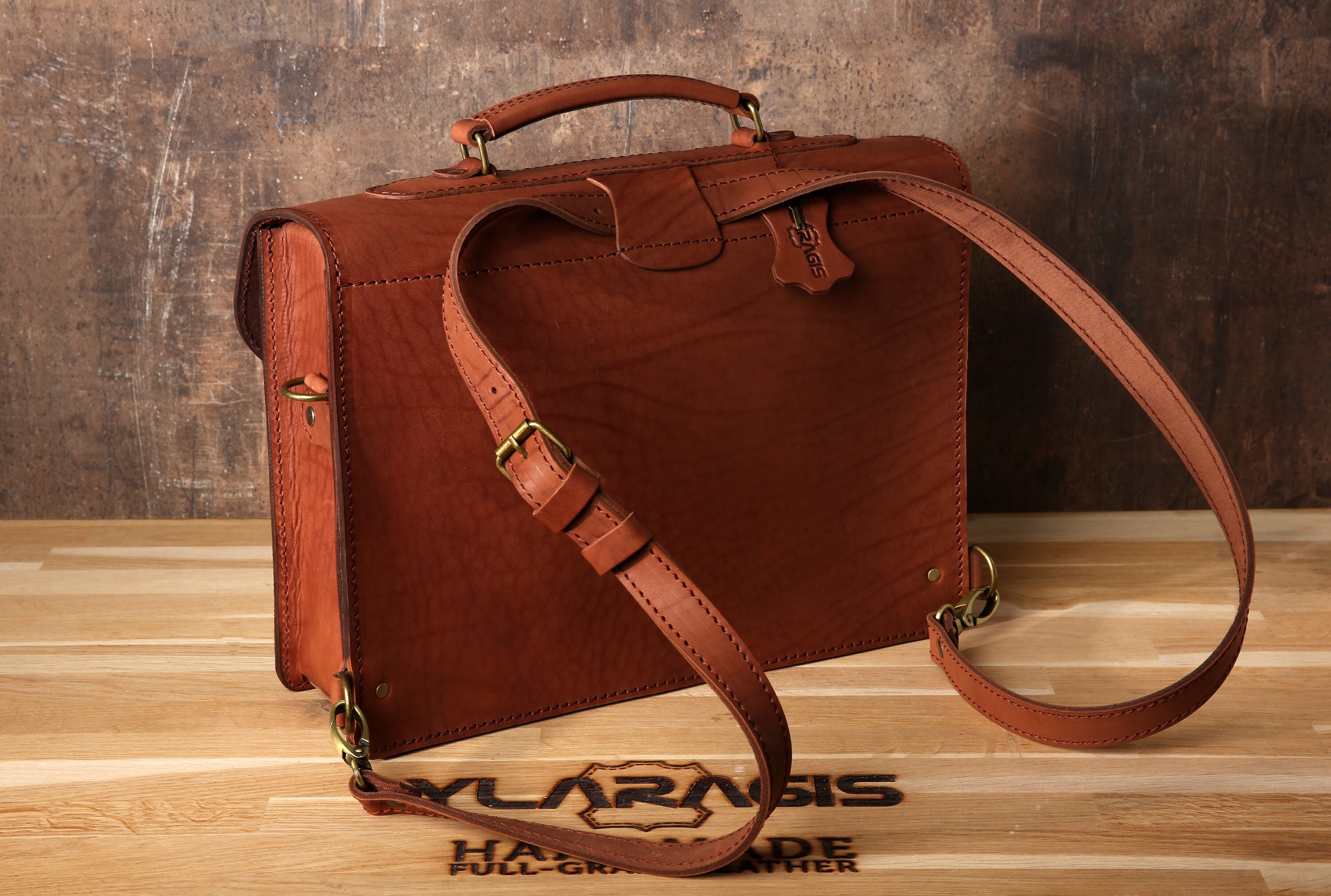 Cognac leather briefcase Convertible briefcase Briefcase Etsy