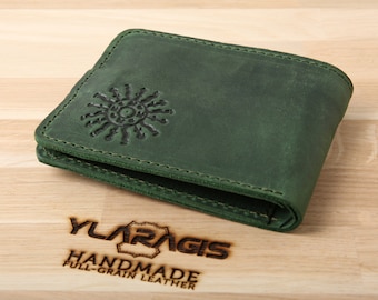 Cartera minimalista de piel verde para hombre