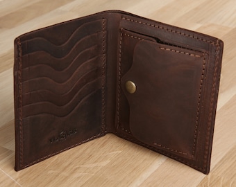 Small slim brown leather wallet for men | Christmas gift