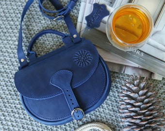 Small blue leather purse | Crossbody travel bag | Two fold bag | Shoulder bag | Vintage bag | Boho bag | Christmas gift| Birthday gift women