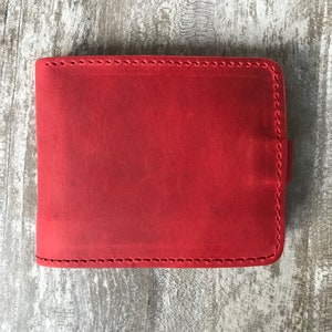 Small Bifold Wallet in Red Leather - Etsy