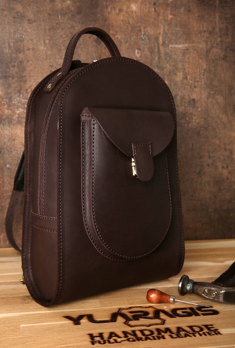 Handmade backpack Original design backpack Leather backpack Unisex A4 size Adjustable padded straps Thick leather Brown leather