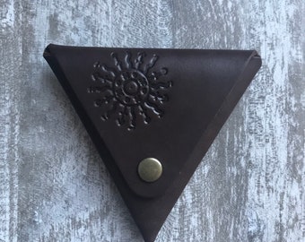 Leather coin wallet | Brown pocket wallet | Triangle coin wallet | Cone change wallet | Birthday gift unisex | Christmas gift