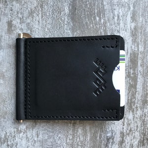 Billetera minimalista de cuero con clip para billetes - Billete negro
