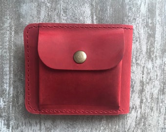 Cartera minimalista de bolsillo en piel roja