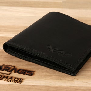 Doppelseitiger Geldbeutel Geldbörse aus weichem Leder | Tasche Portemonnaie | Minimalistische Geldbörse | Schwarze gravierte Geldbörse | Weihnachtsgeschenk | Geburtstagsgeschenk Männer