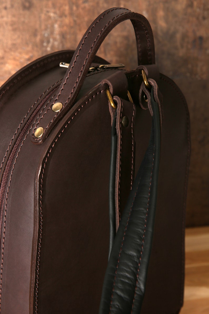 Handmade backpack Original design backpack Leather backpack Unisex A4 size Adjustable padded straps Thick leather Brown leather