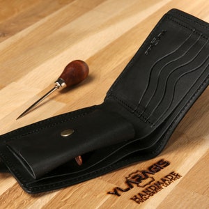 Portefeuille en cuir noir classique, couverture de chéquier édition homme, portefeuille mince pour cartes et espèces, étui en cuir fait main, portefeuille de poche minimaliste