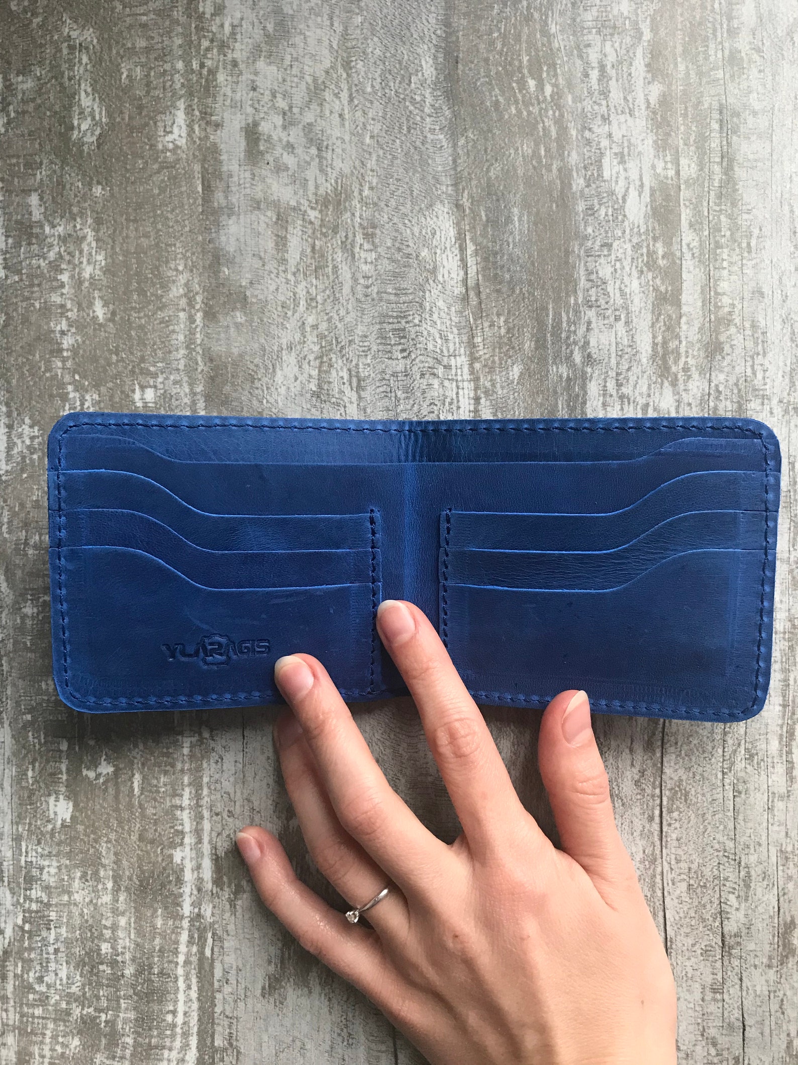 Blaues Leder Portemonnaie Bifold Portemonnaie | Etsy