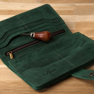 Organizador de billetera de cuero largo y elegante