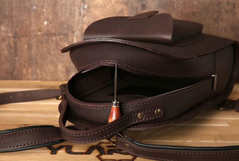 Handmade backpack Original design backpack Leather backpack Unisex A4 size Adjustable padded straps Thick leather Brown leather
