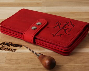 Handcrafted Red Leather Wallet Organizer