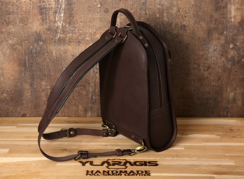 Handmade backpack Original design backpack Leather backpack Unisex A4 size Adjustable padded straps Thick leather Brown leather