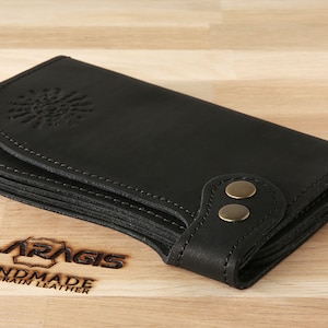 Long black leather wallet organizer for women | Christmas gift