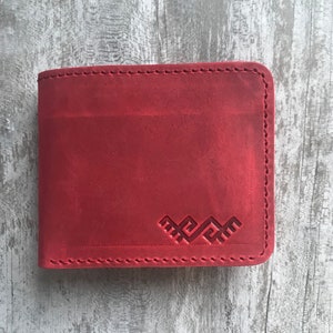 Cartera pequeña de piel roja / Cartera plegable / Cartera minimalista de bolsillo / Cartera para tarjetas y billetes / Regalo de Navidad / Regalo de cumpleaños para mujer