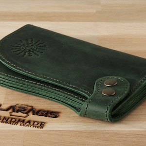 Organiseur de portefeuille long et élégant en cuir vert