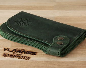 Large leather wallet | Phone wallet | Wallet organizer | Green women's wallet | Engraved wallet | Christmas gift | Birthday gift women