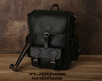 Black leather backpack | Laptop backpack | Leather rucksack | Travel backpack | Adjustable padded straps | Christmas gift | Birthday gift